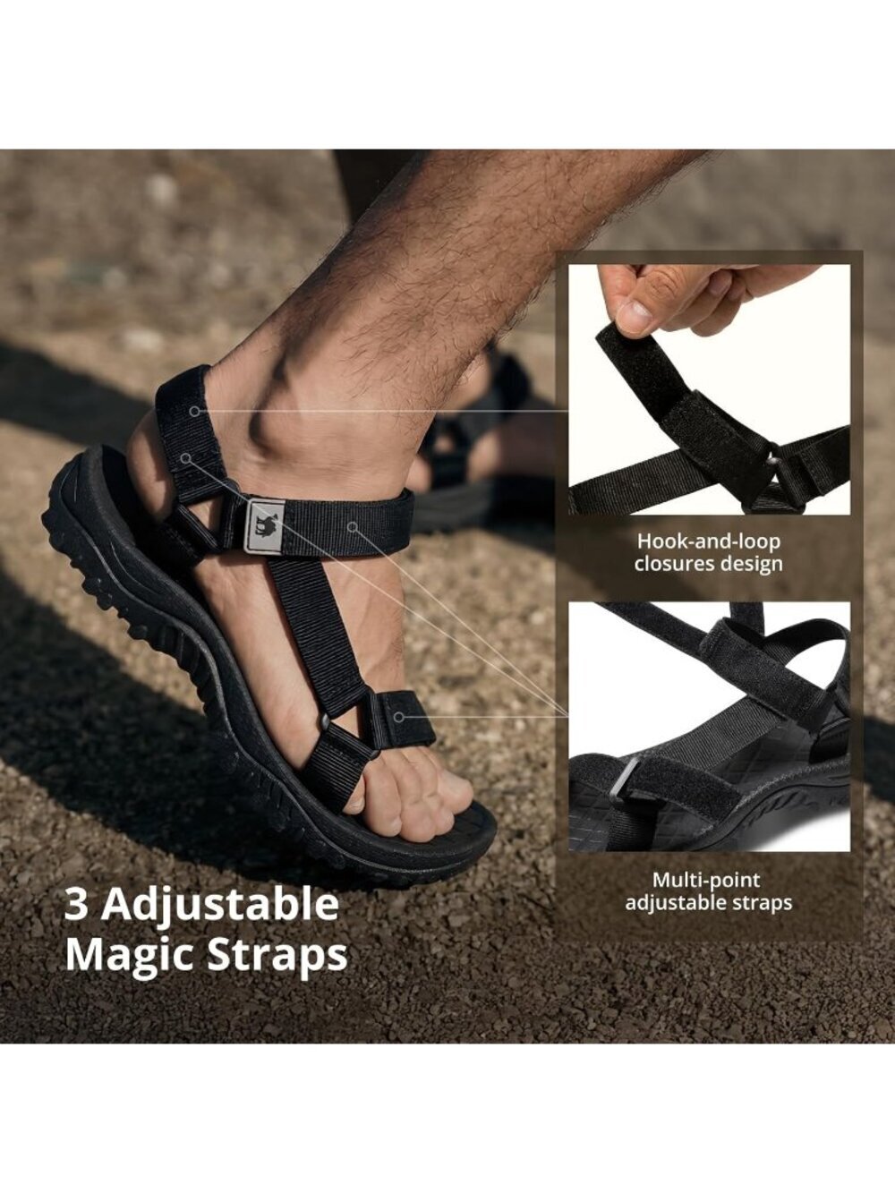 〽️Men's Black Athletic Hiking Sport Sandals Comfortable Outdoor Beach Shoes